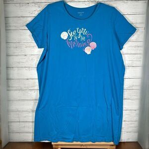 Dreams & Co Cotton Nightgown Blue  Night Shirt Gown Plus Sz 1X 2X